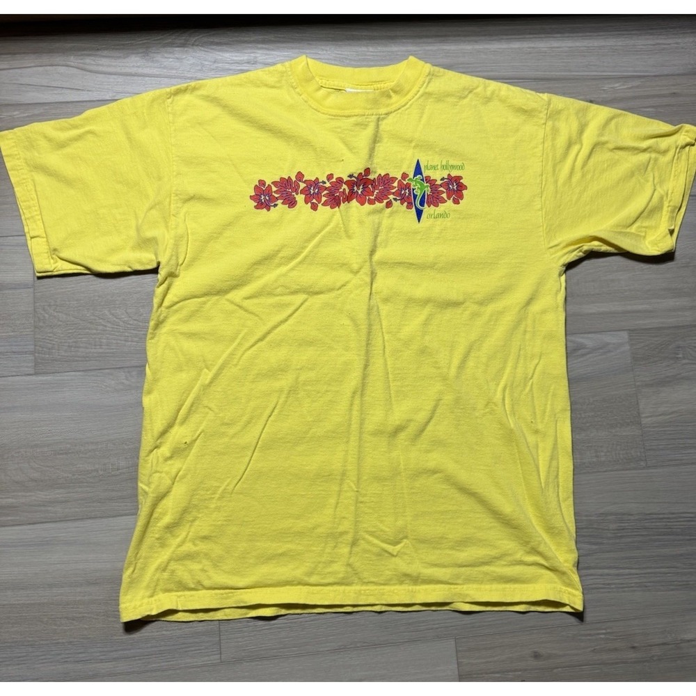 Vintage Planet Hollywood Orlando Florida Yellow T-Shirt‎ Men's Sz L Made In USA